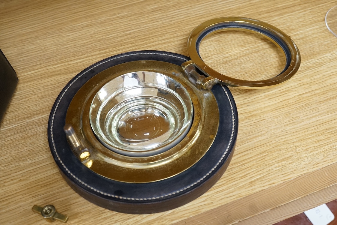 A Hermes brass and leather ‘porthole’ dish, 19.5cm